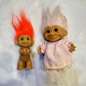 Russ Vintage Troll Dolls orange and pink‎ hair  Toys 1990s Retro Set of 2